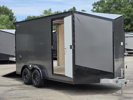 New 7.5 X 14 CARGO ENCLOSED ALL ALUMINUM BLACK OUT PKG 2027 LIGHTNING REAR RAMP DOOR