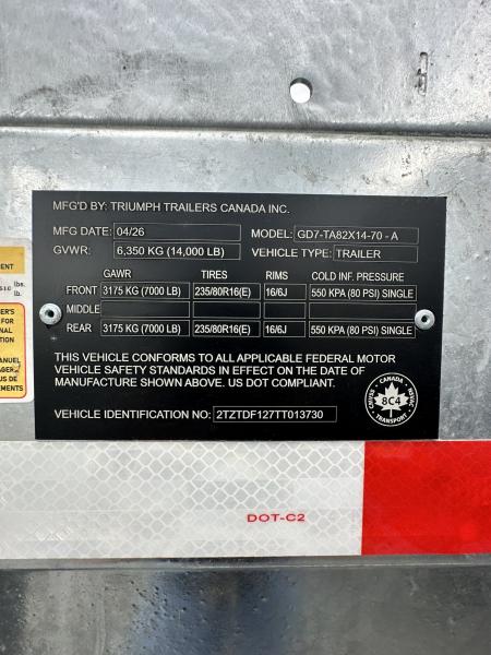 New 2026 Triumph Trailers GD7-TA82X14-70-A Dump Trailer