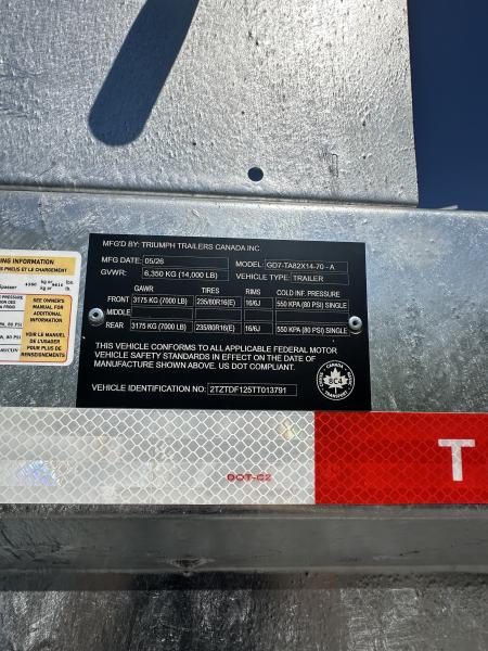 New 2026 Triumph Trailers GD7-TA82X14-70 Dump Trailer