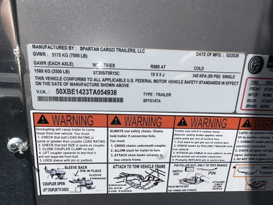 New 2026 Spartan Cargo SP7X14TA Cargo / Enclosed Trailer