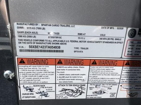 New 2026 Spartan Cargo SP7X14TA Cargo / Enclosed Trailer