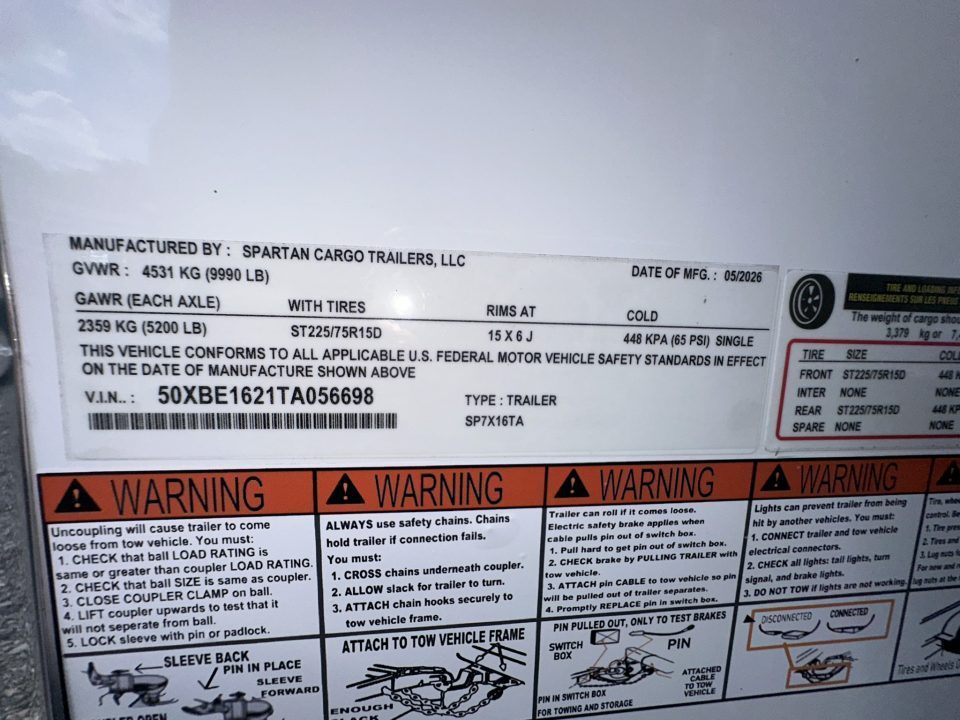 New 2026 Spartan Cargo SP7X16TA Cargo / Enclosed Trailer