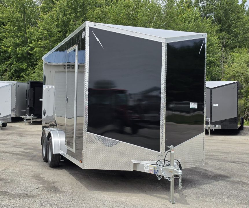New 7.5 X 16 CARGO ENCLOSED ALL ALUMINUM 2027 LIGHTNING REAR RAMP DOOR
