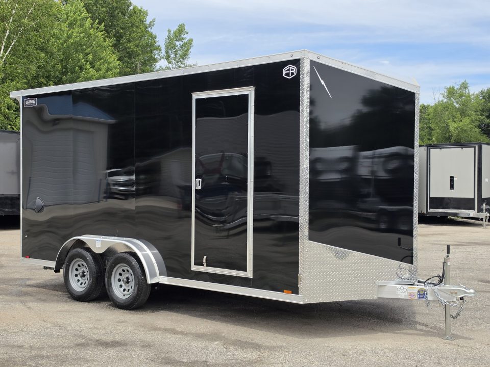 New 7.5 X 16 CARGO ENCLOSED ALL ALUMINUM 2027 LIGHTNING REAR RAMP DOOR