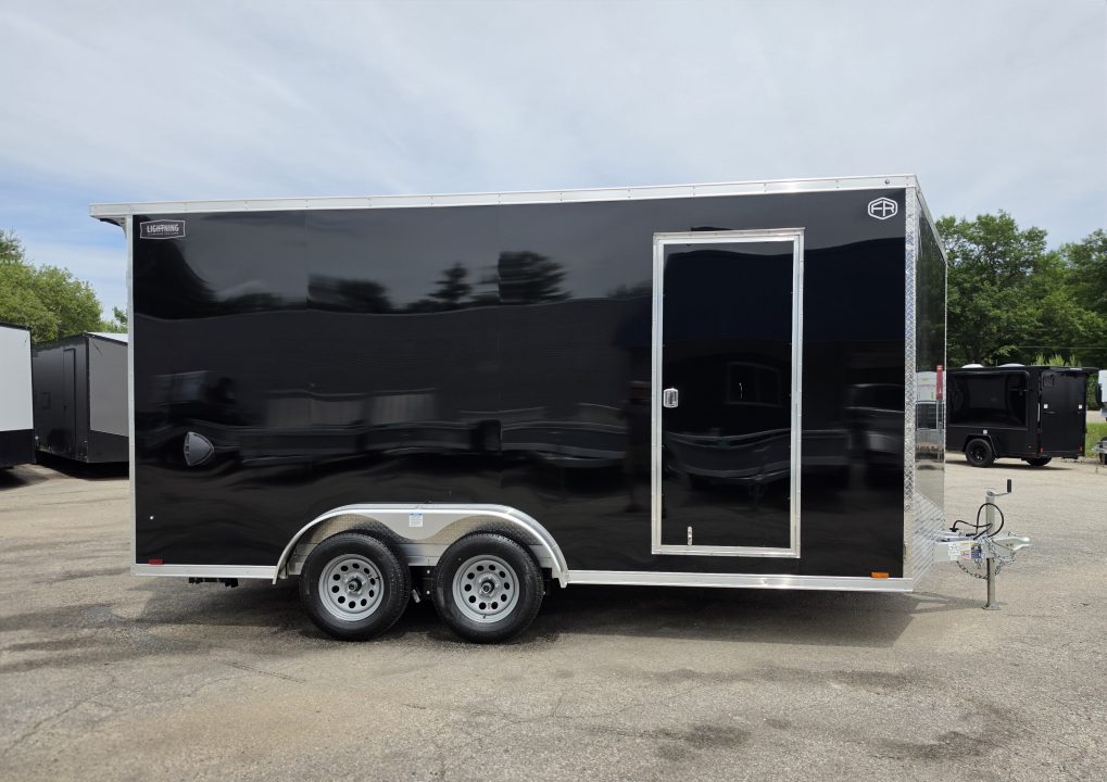 New 7.5 X 16 CARGO ENCLOSED ALL ALUMINUM 2027 LIGHTNING REAR RAMP DOOR