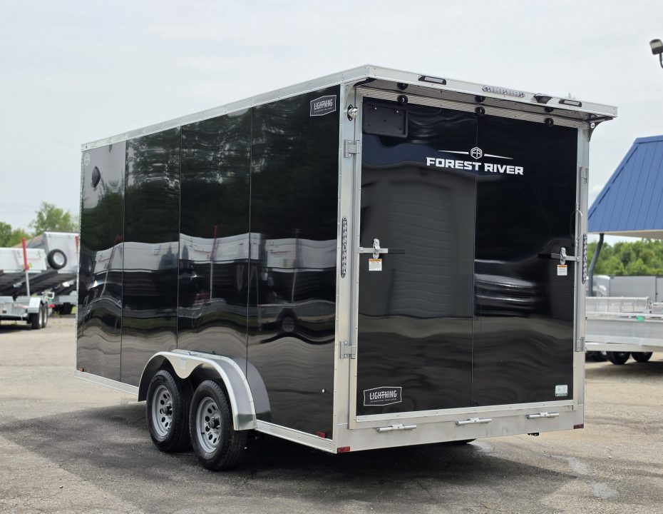 New 7.5 X 16 CARGO ENCLOSED ALL ALUMINUM 2027 LIGHTNING REAR RAMP DOOR