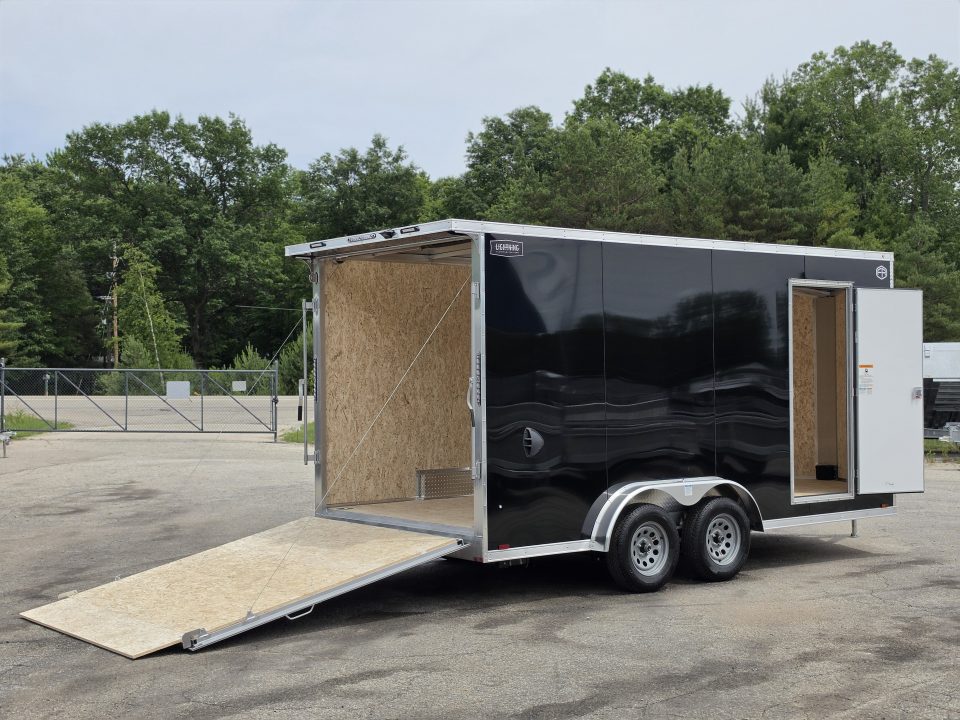 New 7.5 X 16 CARGO ENCLOSED ALL ALUMINUM 2027 LIGHTNING REAR RAMP DOOR