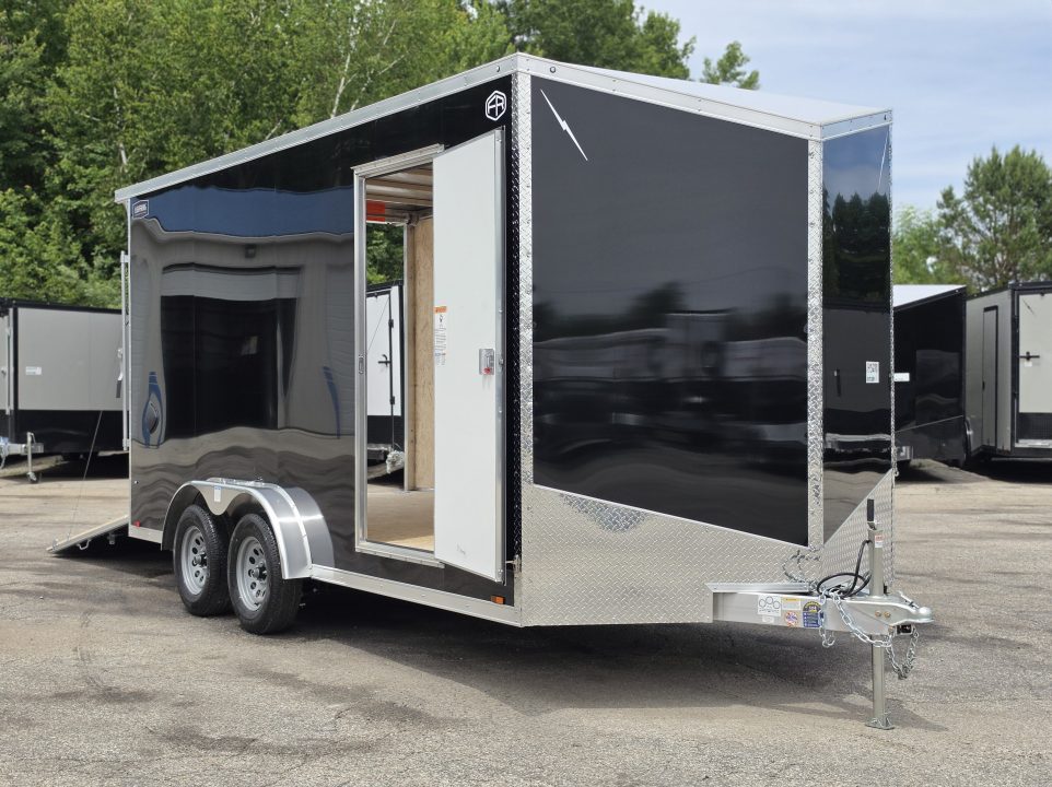 New 7.5 X 16 CARGO ENCLOSED ALL ALUMINUM 2027 LIGHTNING REAR RAMP DOOR