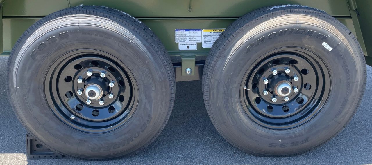 New Horizon LZ7 14'x 83" Dump Trailer: Military Green, 14K GVWR, Spare