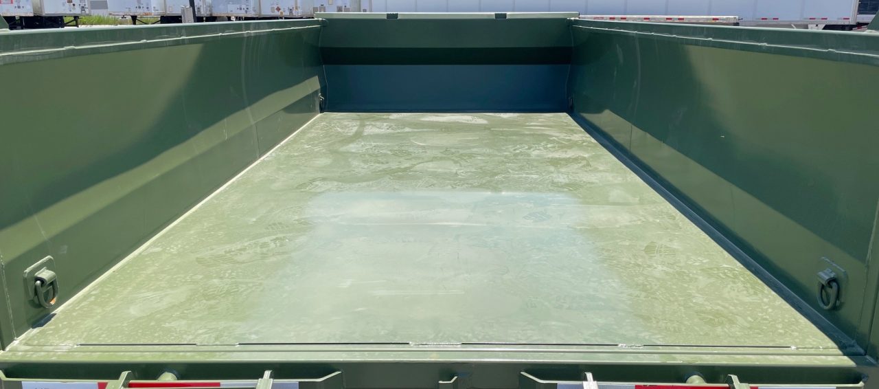 New Horizon LZ7 14'x 83" Dump Trailer: Military Green, 14K GVWR, Spare