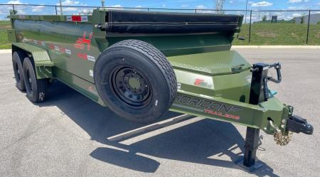 New Horizon LZ7 14'x 83" Dump Trailer: Military Green, 14K GVWR, Spare