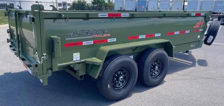 New Horizon LZ7 14'x 83" Dump Trailer: Military Green, 14K GVWR, Spare