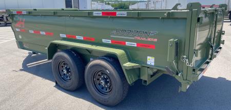 New Horizon LZ7 14'x 83" Dump Trailer: Military Green, 14K GVWR, Spare