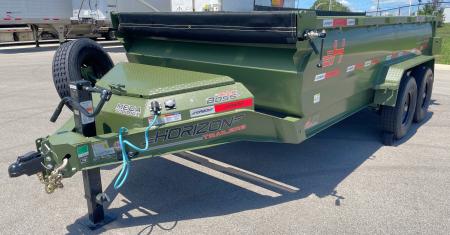 New Horizon LZ7 14'x 83  Dump Trailer: Military Green, 14K GVWR, Spare