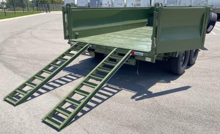 New Horizon LZ7 14'x 83" Dump Trailer: Military Green, 14K GVWR, Spare