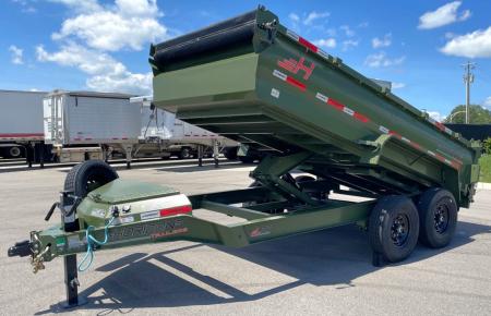 New Horizon LZ7 14'x 83" Dump Trailer: Military Green, 14K GVWR, Spare