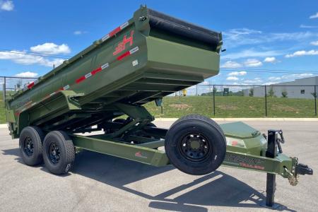 New Horizon LZ7 14'x 83" Dump Trailer: Military Green, 14K GVWR, Spare