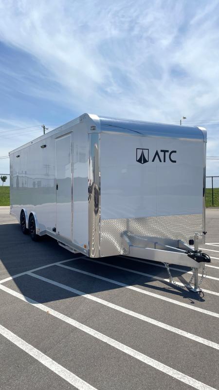 New ATC 24' ROM 400 White Aluminum Car Hauler Trailer: AC, Escape Door, Extruded Floor, Spare