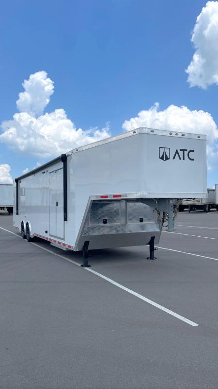 New ATC ROM 700 40' GOOSENECK ALUMINUM CAR HAULER TRAILER: ESCAPE DOOR, AWNING, AC