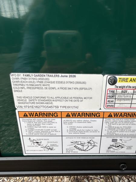 New 2026 Family Trailer 6x12 Tandem Axles Cargo / Enclosed Trailer-Screwless Exterior-Blackout Pkg-Rear Spoiler