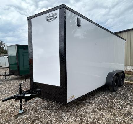 New 2026 Family Trailer 7x16 Tandem Axles Cargo / Enclosed Trailer-Screwless Exterior-Blackout Pkg-Rear Spoiler-HD Axles