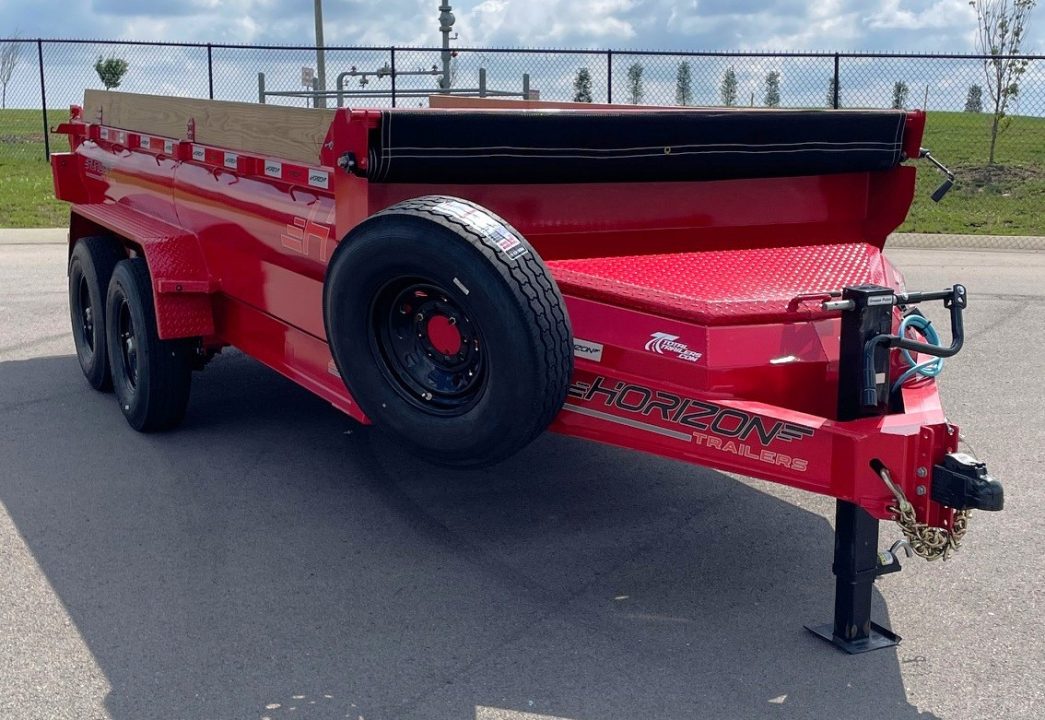 New Horizon LZ7 14'x 83" Dump Trailer: RED, 14K GVWR, Spare