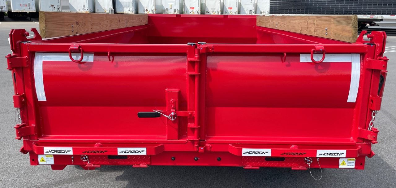 New Horizon LZ7 14'x 83" Dump Trailer: RED, 14K GVWR, Spare