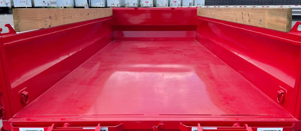 New Horizon LZ7 14'x 83" Dump Trailer: RED, 14K GVWR, Spare
