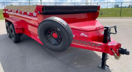 New Horizon LZ7 14'x 83" Dump Trailer: RED, 14K GVWR, Spare
