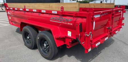 New Horizon LZ7 14'x 83" Dump Trailer: RED, 14K GVWR, Spare