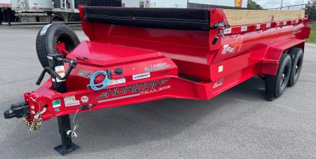 New Horizon LZ7 14'x 83" Dump Trailer: RED, 14K GVWR, Spare
