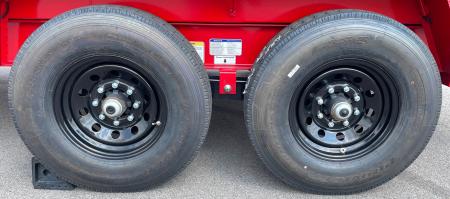 New Horizon LZ7 14'x 83" Dump Trailer: RED, 14K GVWR, Spare