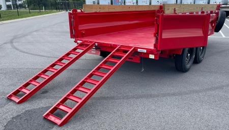 New Horizon LZ7 14'x 83" Dump Trailer: RED, 14K GVWR, Spare