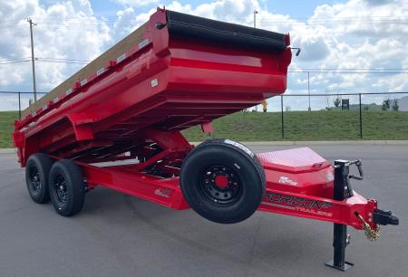 New Horizon LZ7 14'x 83" Dump Trailer: RED, 14K GVWR, Spare