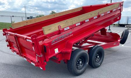 New Horizon LZ7 14'x 83" Dump Trailer: RED, 14K GVWR, Spare