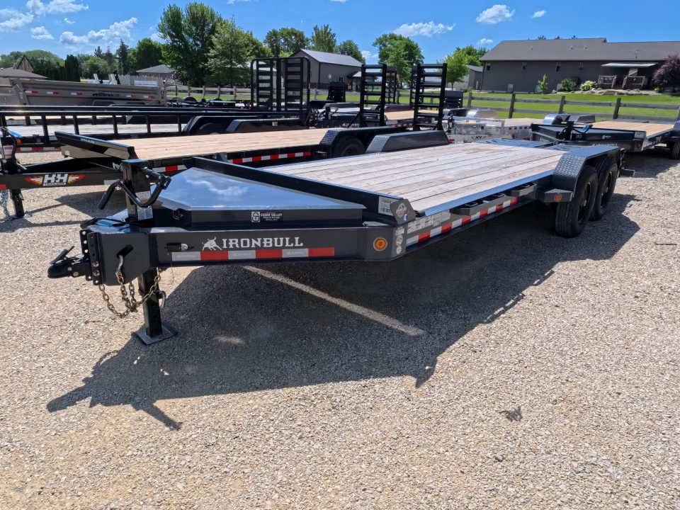 Used 2024 Iron Bull 83 x 20 EWB Equipment Trailer with 14K GVWR, Rampage Ramps and Self-Cleaning Dove Tail