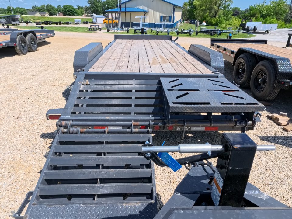 Used 2024 Iron Bull 83 x 20 EWB Equipment Trailer with 14K GVWR, Rampage Ramps and Self-Cleaning Dove Tail