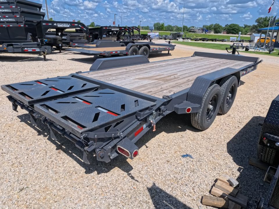 Used 2024 Iron Bull 83 x 20 EWB Equipment Trailer with 14K GVWR, Rampage Ramps and Self-Cleaning Dove Tail