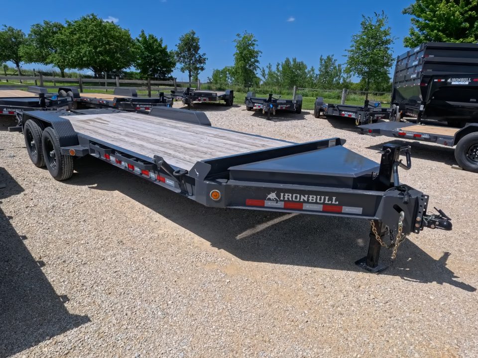 Used 2024 Iron Bull 83 x 20 EWB Equipment Trailer with 14K GVWR, Rampage Ramps and Self-Cleaning Dove Tail