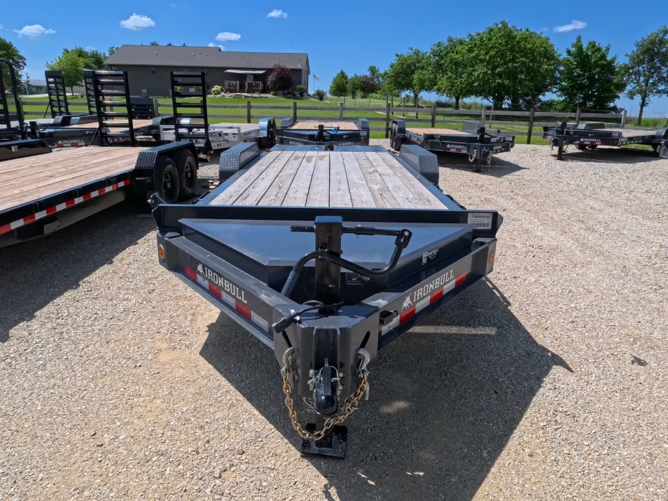 Used 2024 Iron Bull 83 x 20 EWB Equipment Trailer with 14K GVWR, Rampage Ramps and Self-Cleaning Dove Tail