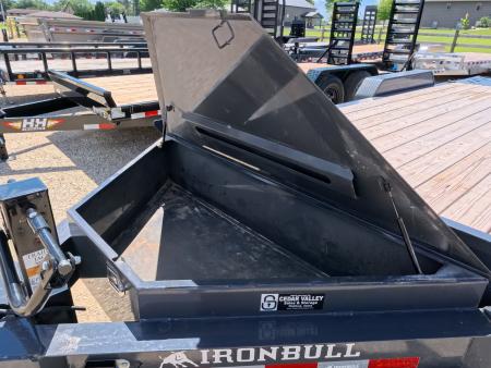 Used 2024 Iron Bull 83 x 20 EWB Equipment Trailer with 14K GVWR, Rampage Ramps and Self-Cleaning Dove Tail