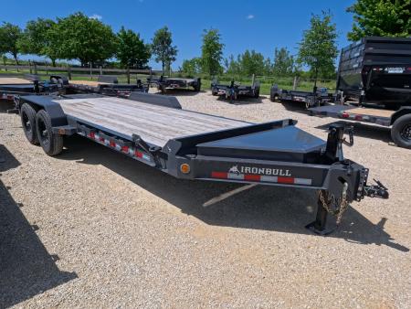 Used 2024 Iron Bull 83 x 20 EWB Equipment Trailer with 14K GVWR, Rampage Ramps and Self-Cleaning Dove Tail