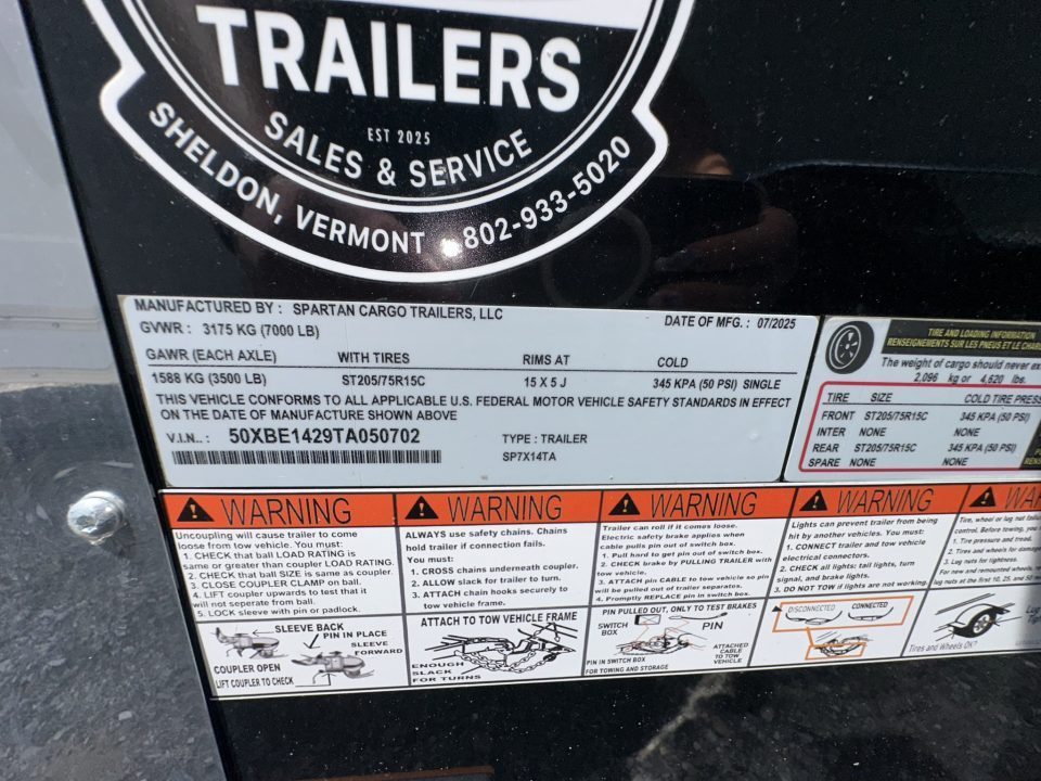 New 2025 Spartan Cargo SP7X14TA Cargo / Enclosed Trailer