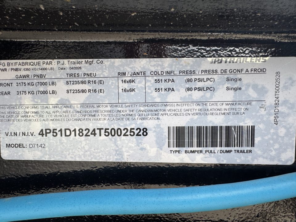 New 2026 PJ Trailers D7-14 Dump Trailer