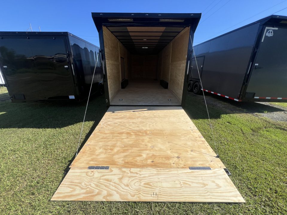 New 2027 South Georgia Cargo 8.5x28 Tandem Axle Enclosed Cargo Trailer – Charcoal Polycore Super Stealth Blackout Edition | 7'6" Interior, Escape Door & Rear Spoiler with LED Lights