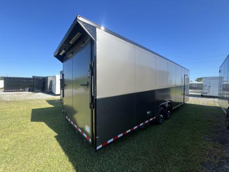 New 2027 South Georgia Cargo 8.5x28 Tandem Axle Enclosed Cargo Trailer – Charcoal Polycore Super Stealth Blackout Edition | 7'6" Interior, Escape Door & Rear Spoiler with LED Lights