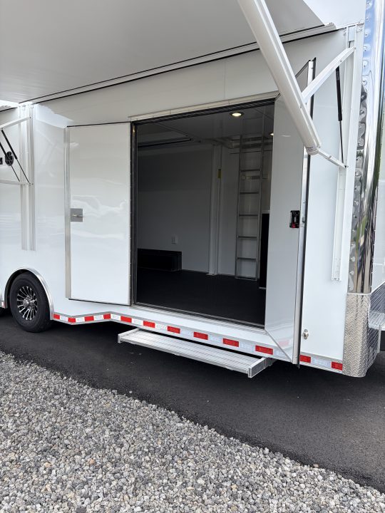New 2027 Haulmark EDGE 28 Stacker Race Trailer, Finished Race Interior, 21K GVWR, Awnings, Lift