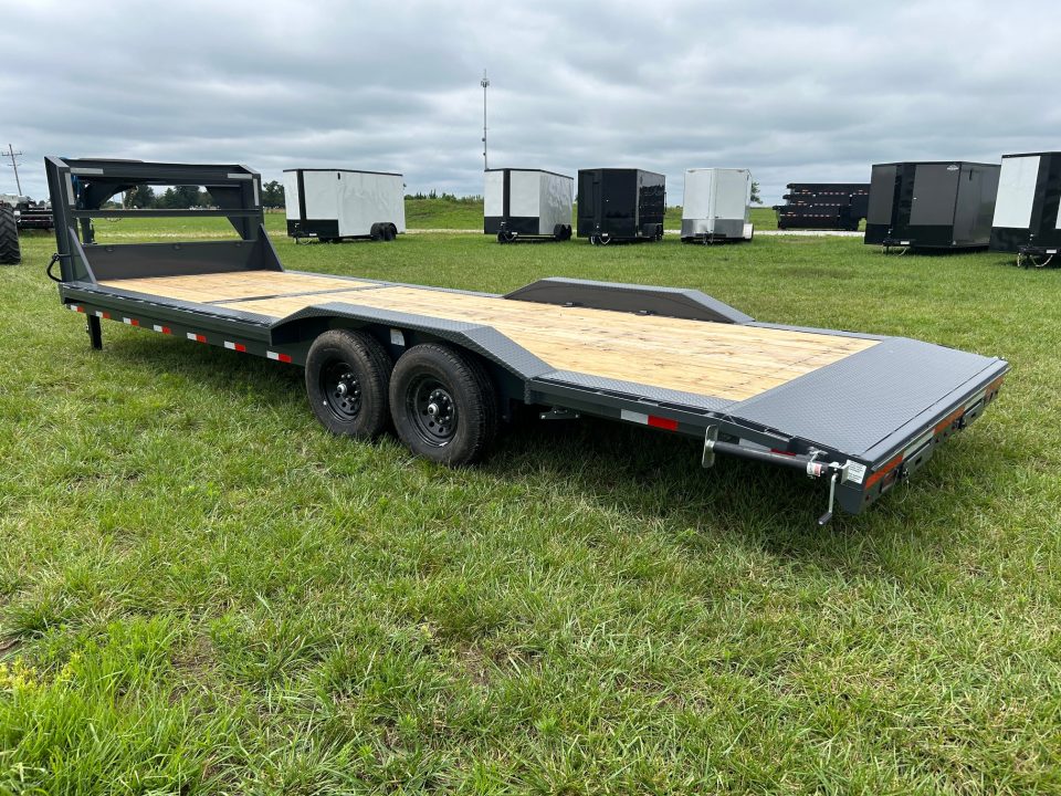 New 2026 Lamar 102x26 Tandem 14K GN Equipment Trailer w/ Drive Over Fenders, 2' Dove, & Slide In Ramps