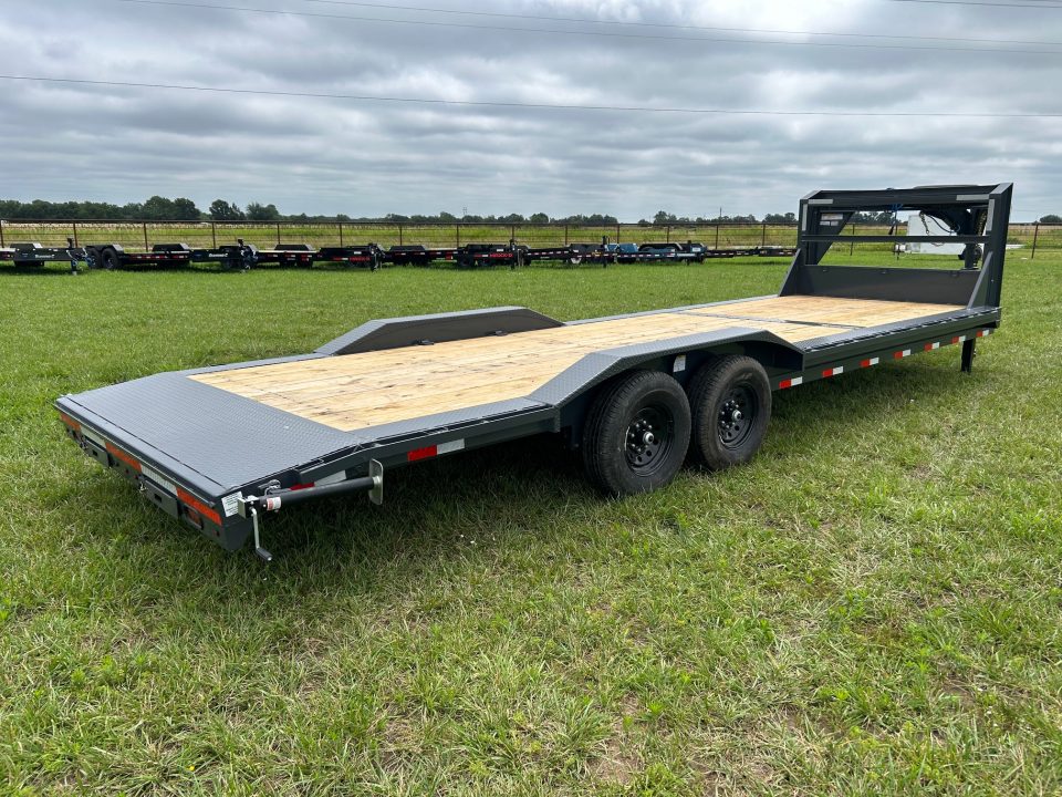 New 2026 Lamar 102x26 Tandem 14K GN Equipment Trailer w/ Drive Over Fenders, 2' Dove, & Slide In Ramps