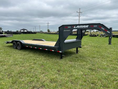 New 2026 Lamar 102x26 Tandem 14K GN Equipment Trailer w/ Drive Over Fenders, 2' Dove, & Slide In Ramps
